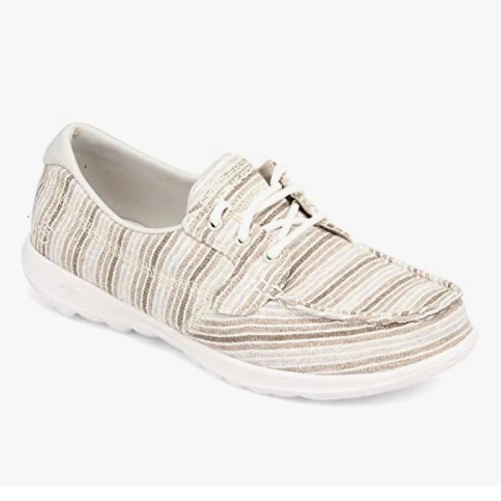 Skechers Women's Striped Beige and White Sneakers